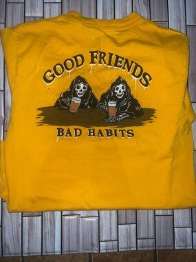 Good Friends Bad Habits Graphic Tee - Yellow Short Sleeve